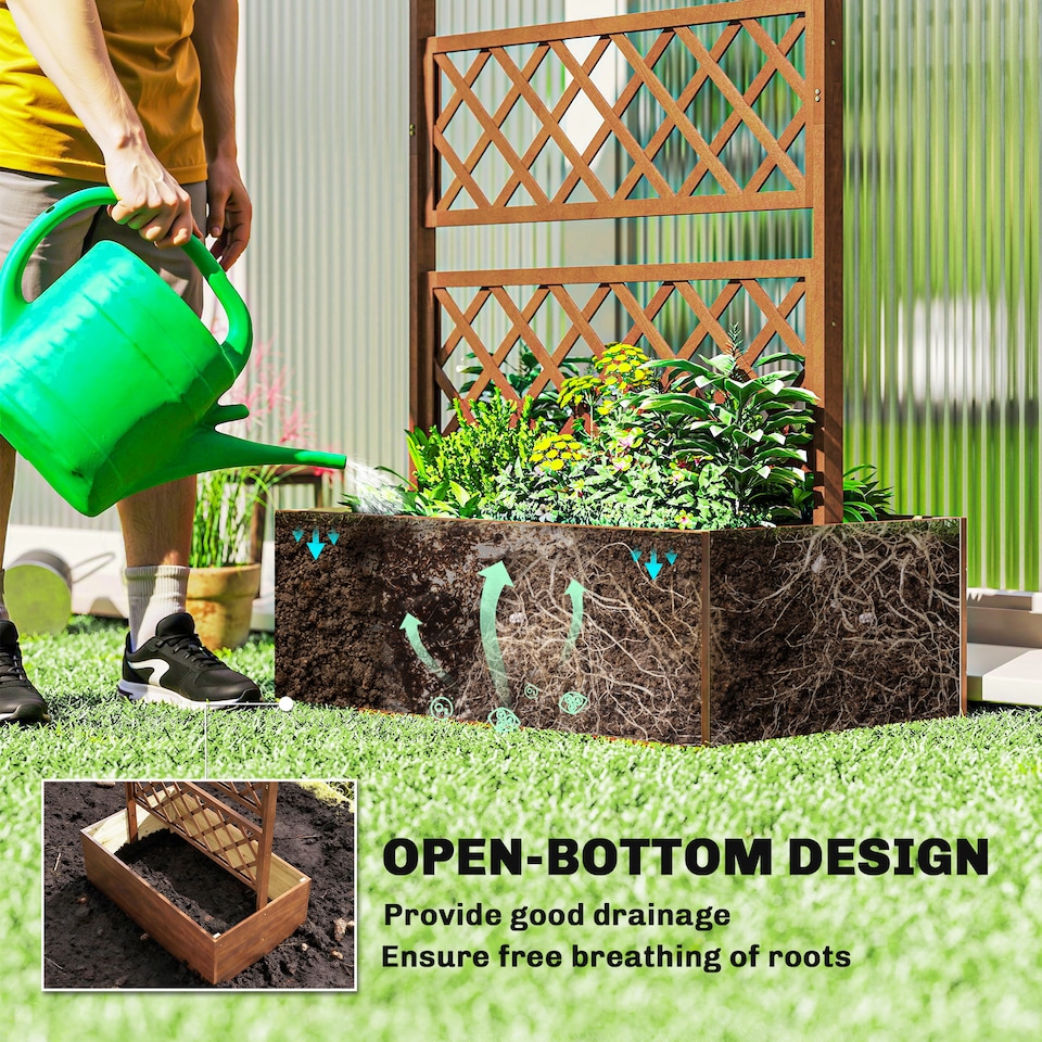 image 1 of Outsunny Wooden Trellis Planter, Raised Garden Bed for Climbing Plants, Natural