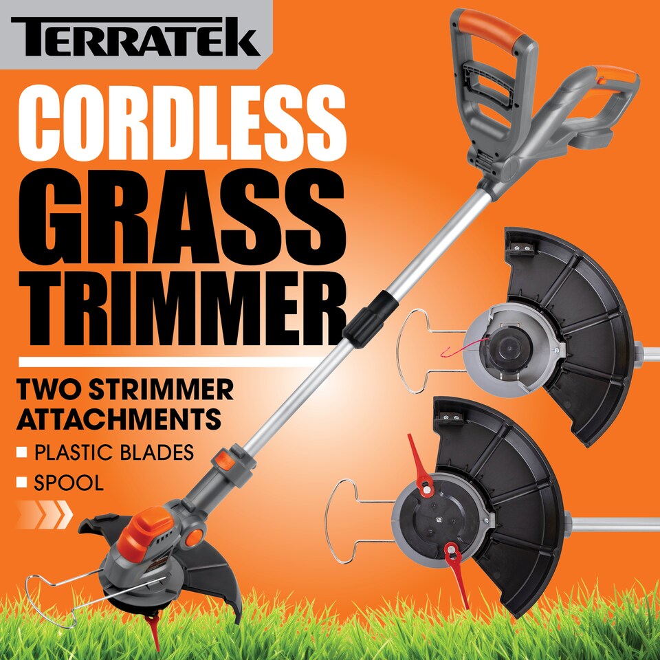 image 1 of Terratek 20V 2 in 1 Electric Cordless Grass Strimmer Garden Grass Cutter Trimmer 2 Batteries & 32 Blades & Spool Included