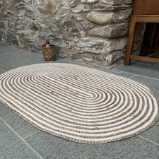 CHAKKAR PALE Stripe Oval Beige Hall Rug - Jute - L75 x W120 Brown