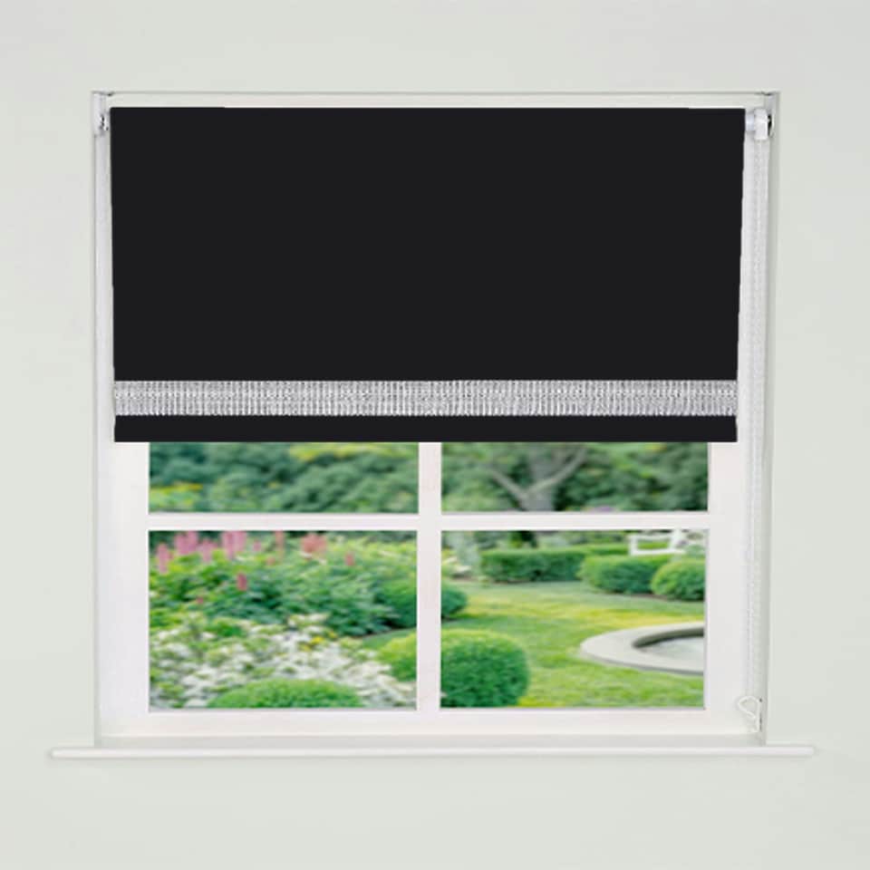 image 1 of 150cm Black Straight Diamante Edge Border Roller Blind | Black | Black