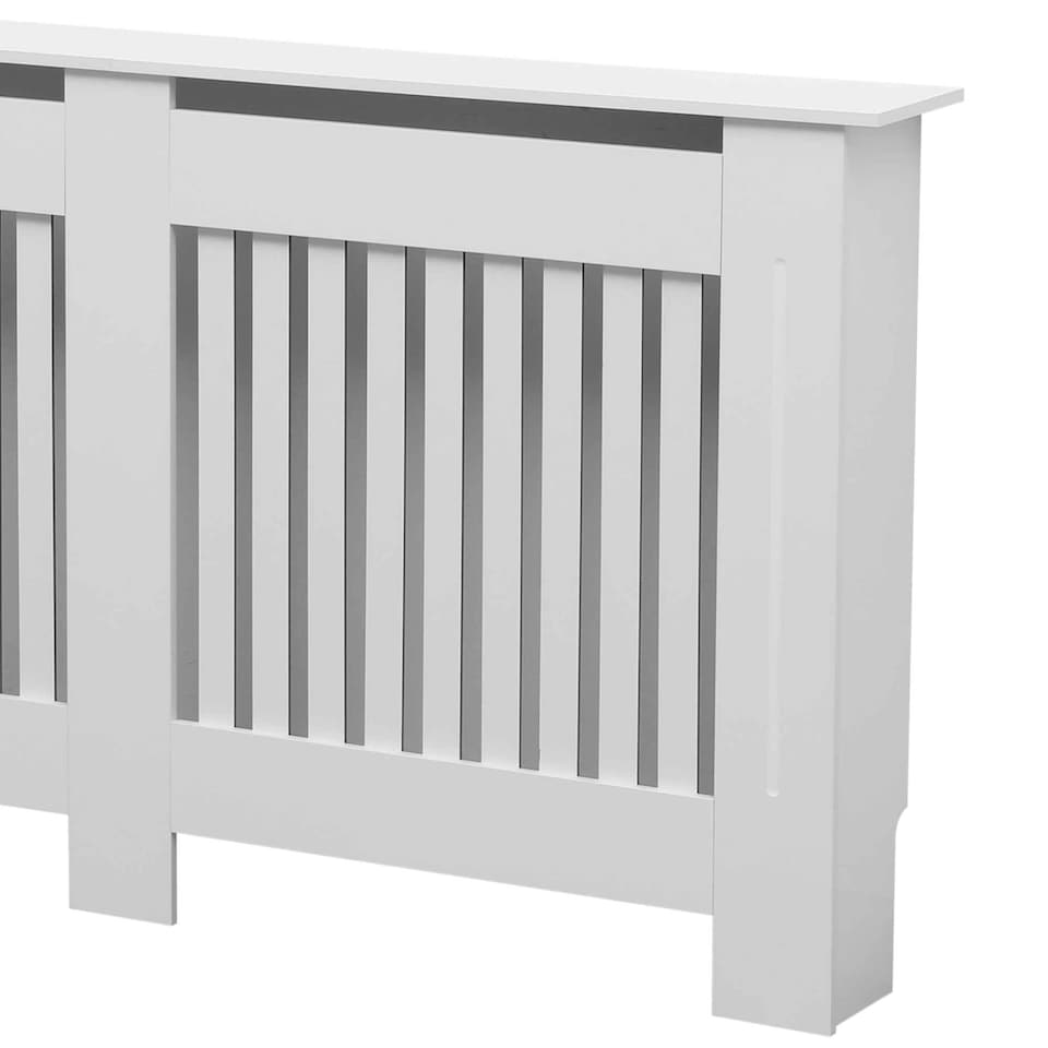 image 1 of Large White Wooden Slatted Grill Radiator Cover MDF Cabinet