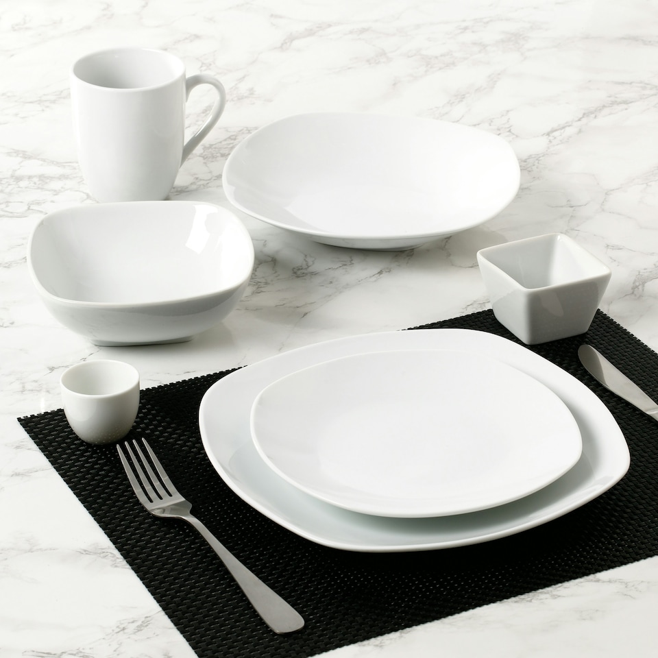 image 1 of 42pc White Porcelain Square Dinner Set