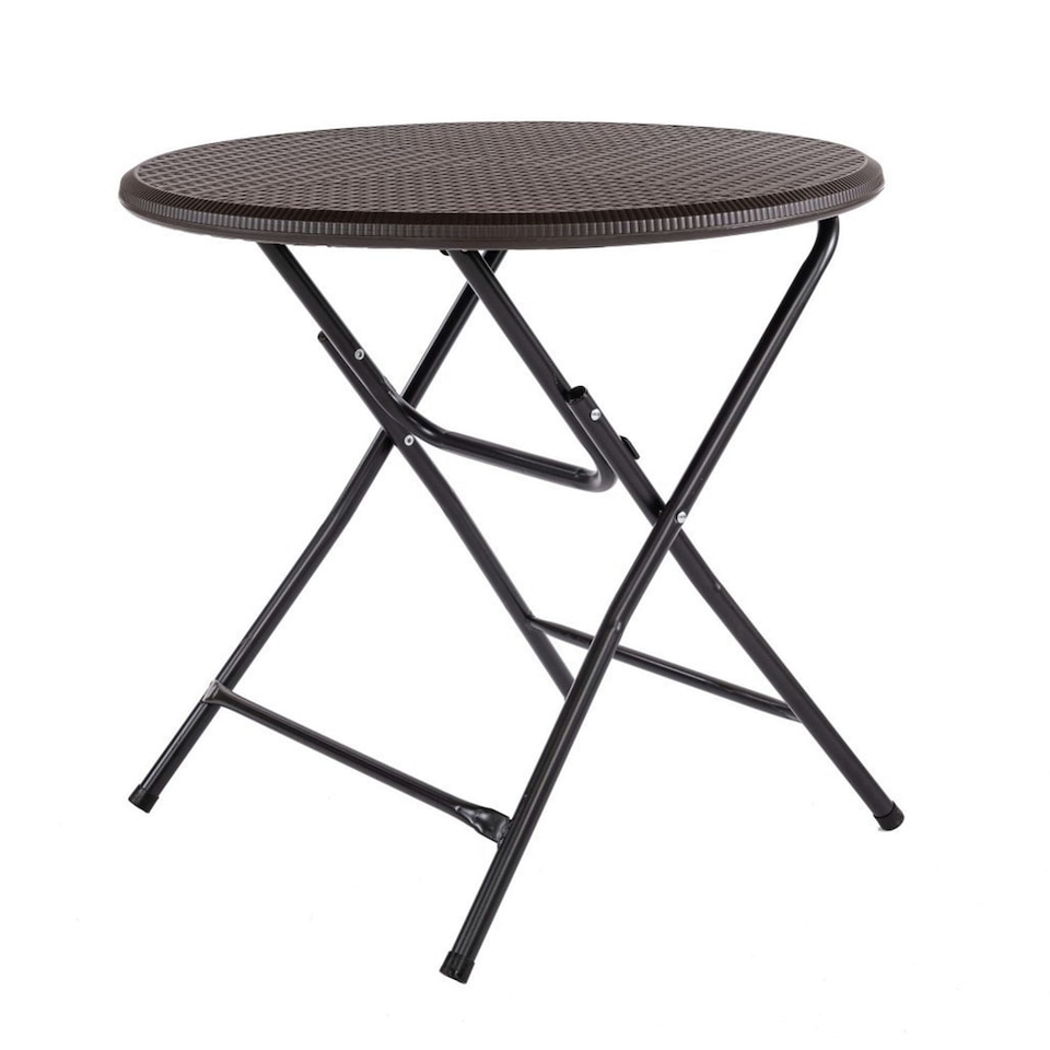 image 1 of Oypla 80cm Round Folding Heavy Duty Outdoor Rattan Patio Garden Bistro Table Brown