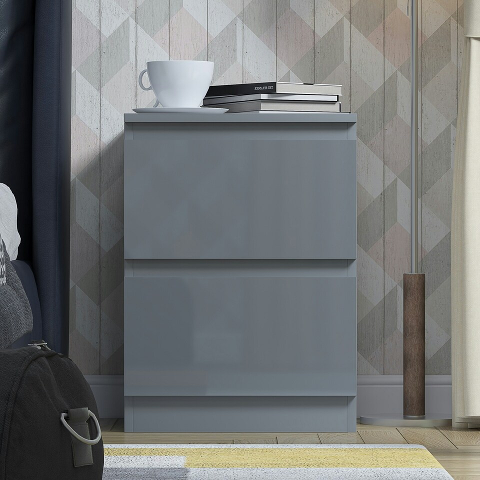 image 1 of FWStyle Stora 2 Drawer Bedside Cabinet - Grey Gloss Front