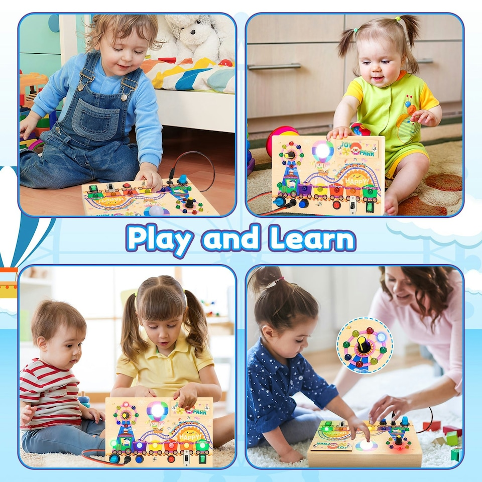 image 1 of Montessori Wooden Busy Board Light Up Sensory Activity Toy for Toddlers Fine Motor Skills Learning Toy for Ages 1 to4