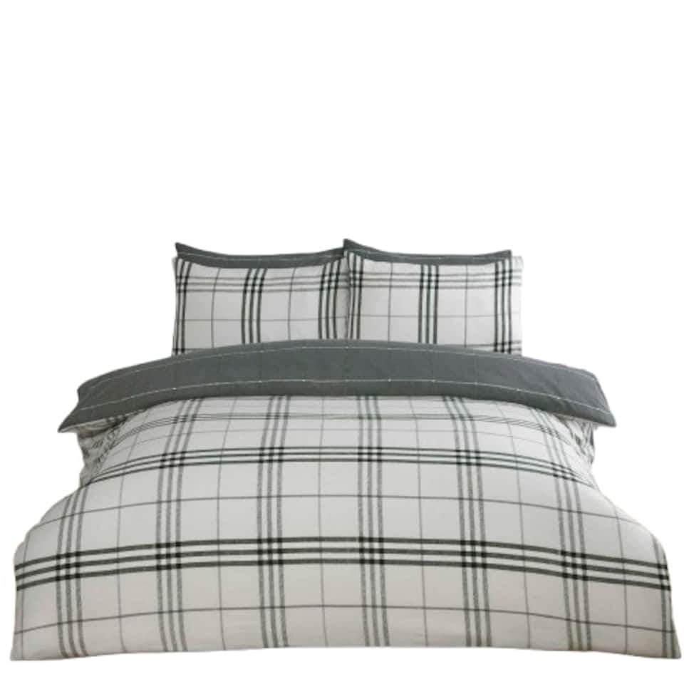 image 1 of Harris Check Polyester Duvet Cover Set with Pillowcase | Grey | Single | 1