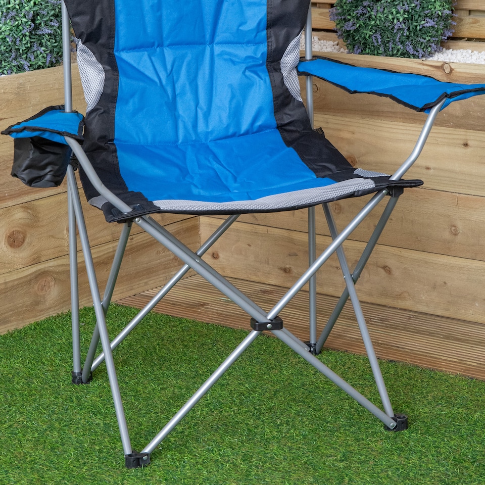 image 1 of Luxury Padded High Back Folding Outdoor, Camping, Fishing Chair in Blue