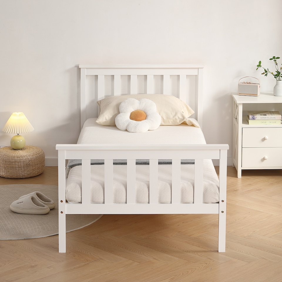 image 1 of 3ft Single Wooden Bed Frame In White