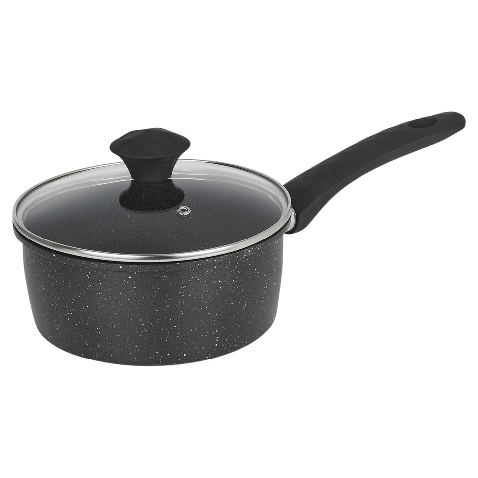 image 1 of Pressed Carbon Saucepans Casserole Pots Frying Pans Induction Soft Touch Handles | Black | Black | 16cm Milk Pan | 1