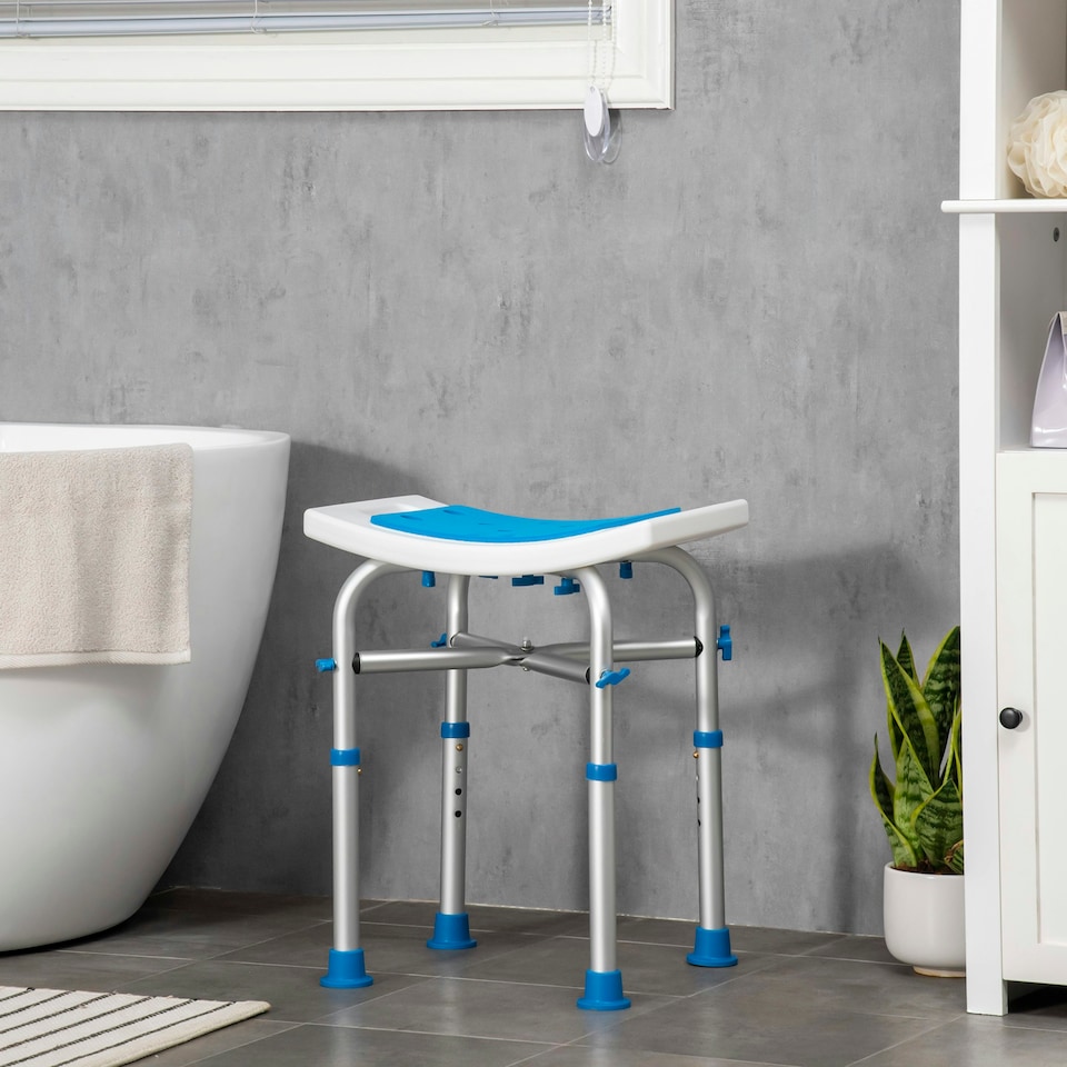 image 1 of HOMCOM Adjustable Shower Stool with Foot Pads for Elderly Disabled Blue