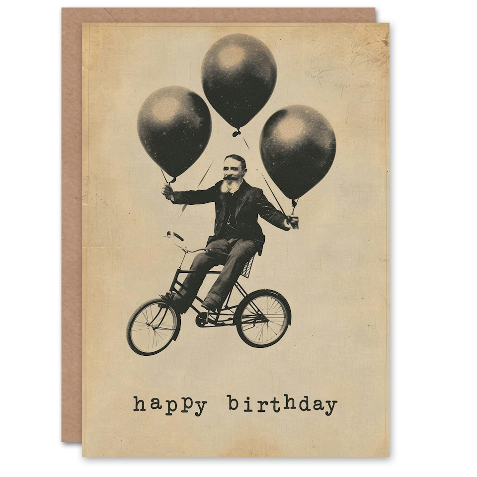 image 1 of Weird Vintage Collage Balloon Bike Gentleman Him Birthday Card