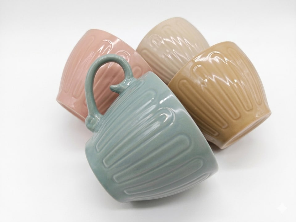 image 1 of Ceramic Coffee Mugs 4pc Set 15oz Large Tea Cups Assorted Colours Scrolled Handle