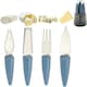 image 3 of CALITEK 4 Piece Cheese Knife Set with Stand Stainless Steel Blades Blue
