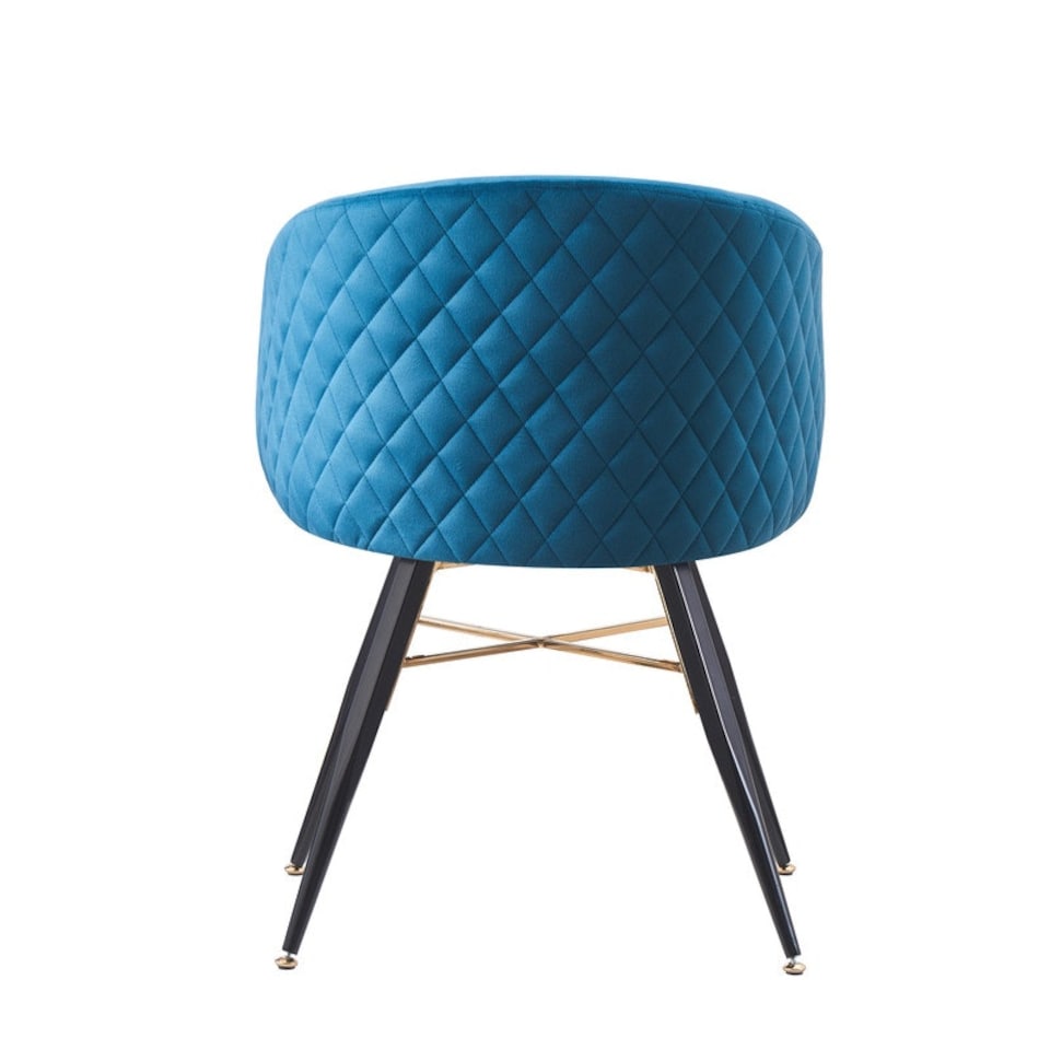 image 1 of Set of 2 Vittorio Velvet Dining Chairs with Black Metal Legs, Quilted Design Modern Accent Chair | Blue