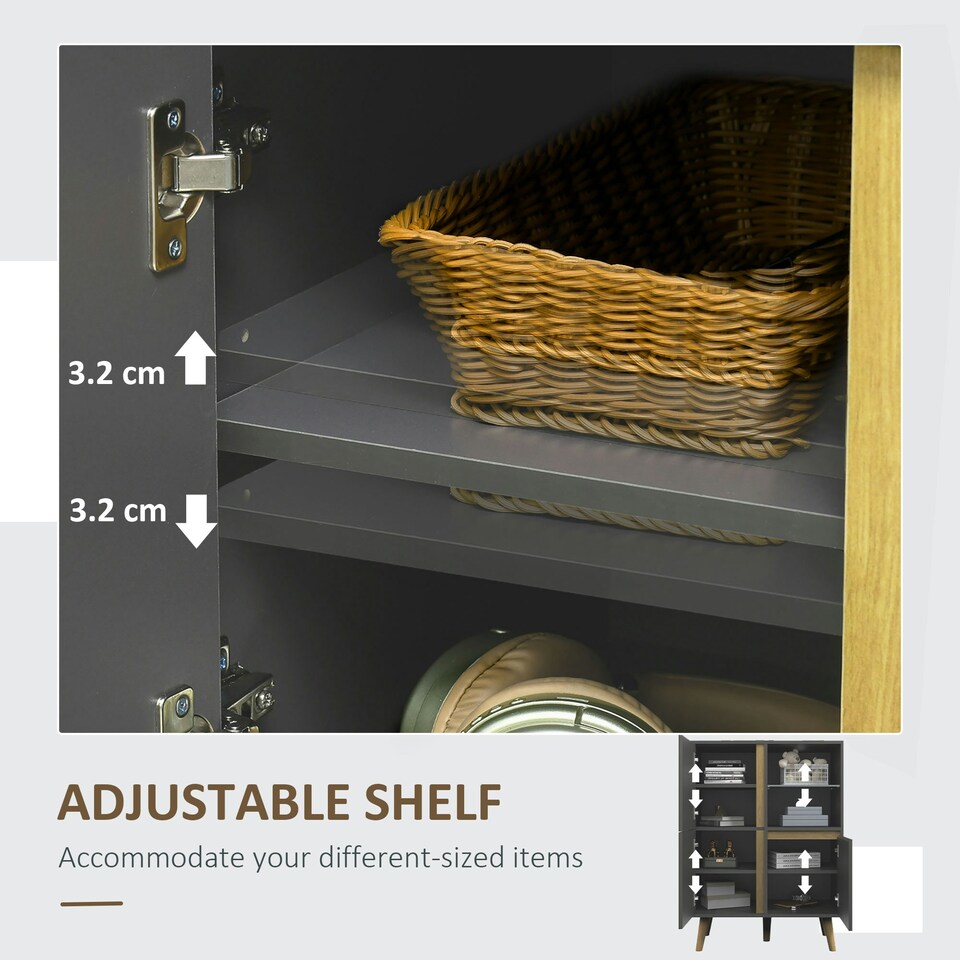 image 1 of HOMCOM Storage Cabinet Sideboard with Tempered Glass Adjustable Shelves