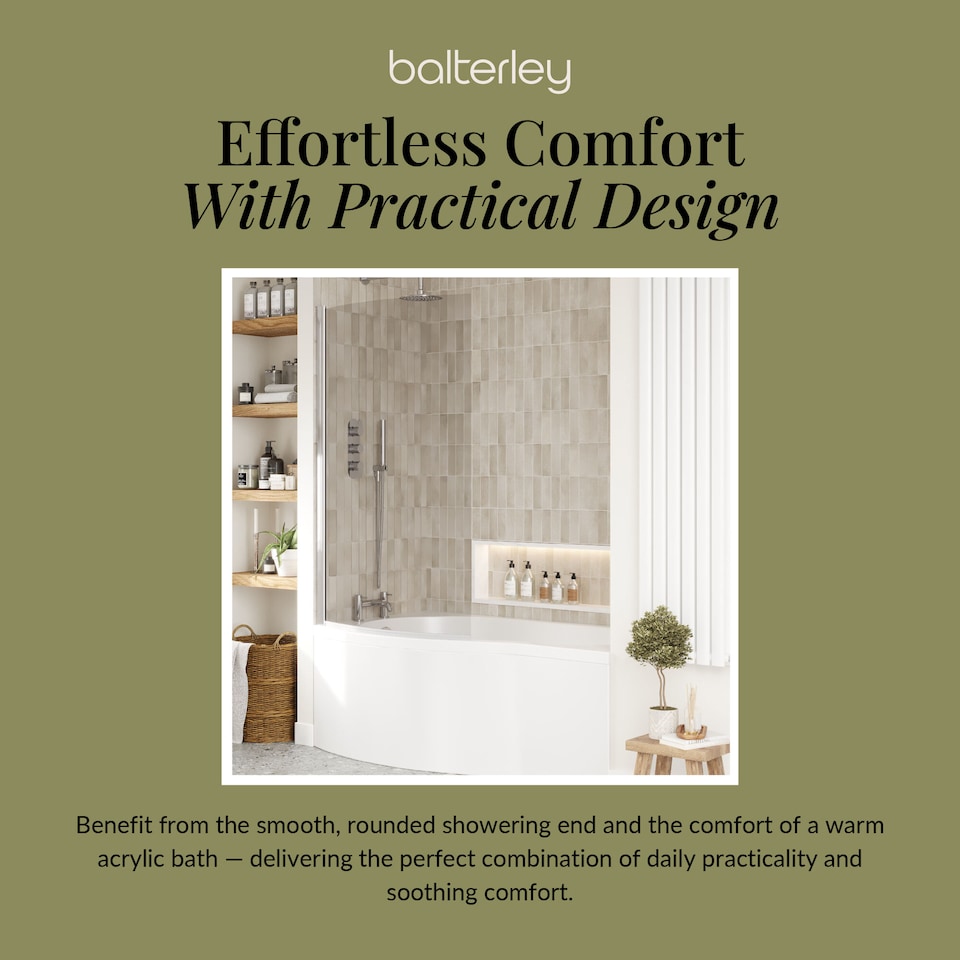 image 1 of 1500 mm Left Hand B Shape Shower Bath with Screen & Front Panel White | White | White | 1495 x 900 x 415mm