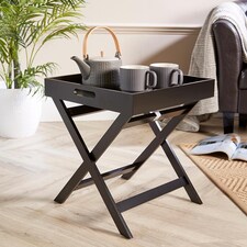 Folding Butlers Side Table Portable Wooden Food Serving Tray | Black