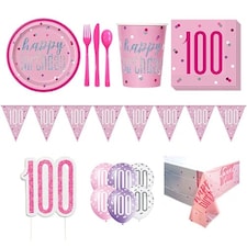 Pink Glitz 100th Birthday 8 Person Deluxe Party Pack