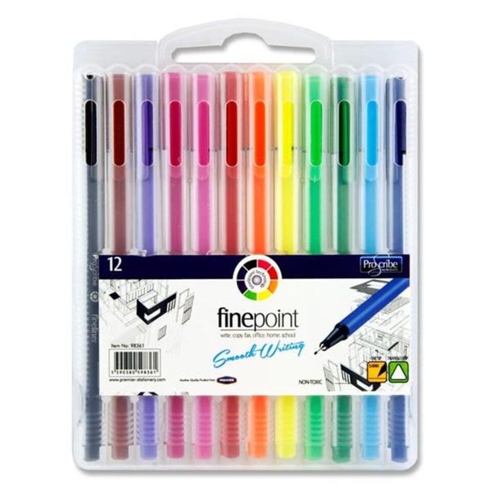 image 1 of Box of 12 0.4mm Finepoint Triangular Felt Tip Pens by Pro:scribe