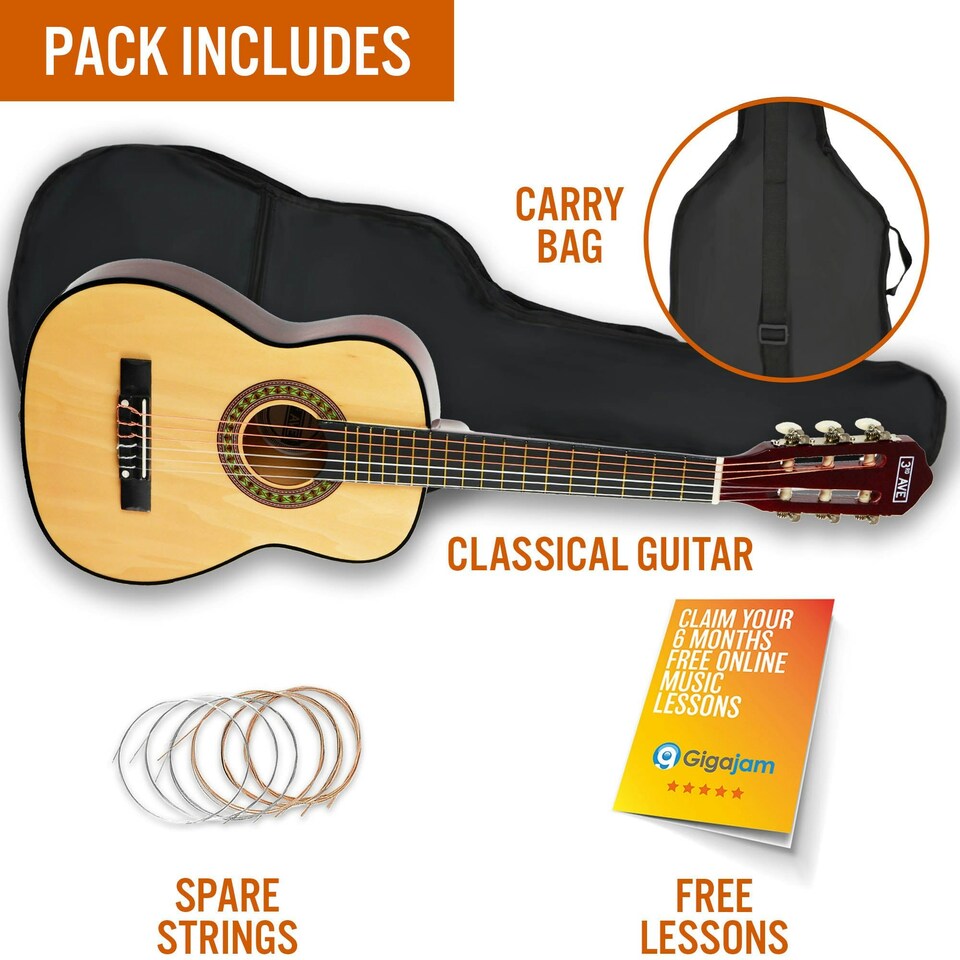 image 1 of 3rd Avenue 1/2 Size Classical Guitar Pack Pink