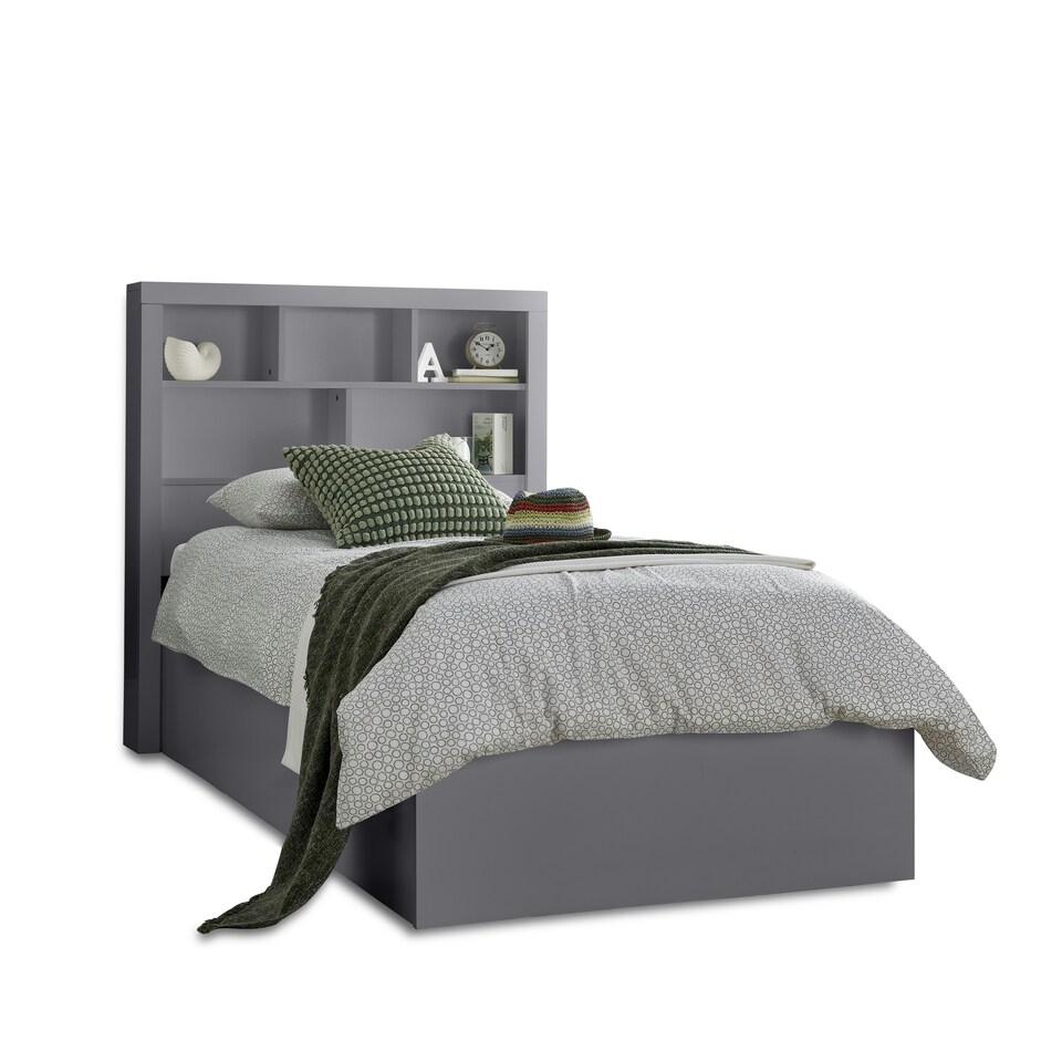 image 1 of Oscar Grey Wooden Bookcase Ottoman Storage Bed And Super Ortho Orthopaedic Mattress Single