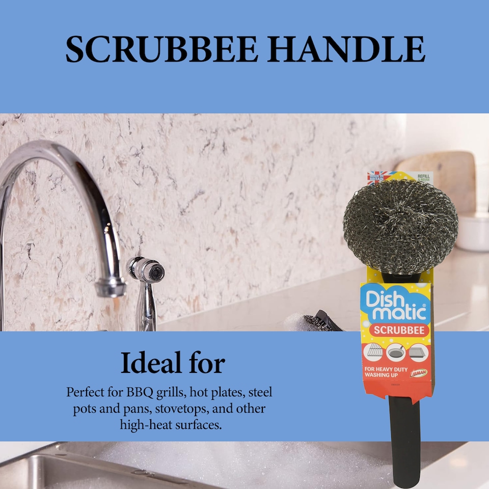 image 1 of Dishmatic Scrubbee Handle with 6 General Purpose Refills and I-Stand Fillable Washing Up Brush Set for Cleaning