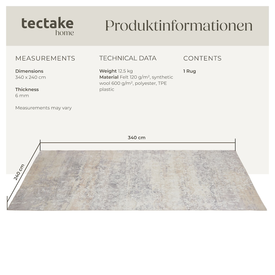 image 1 of Washable Rug Dalia - various sizes, faded pattern, easy-care short pile, non-slip | Cream | beige | 240 x 340 cm | 1