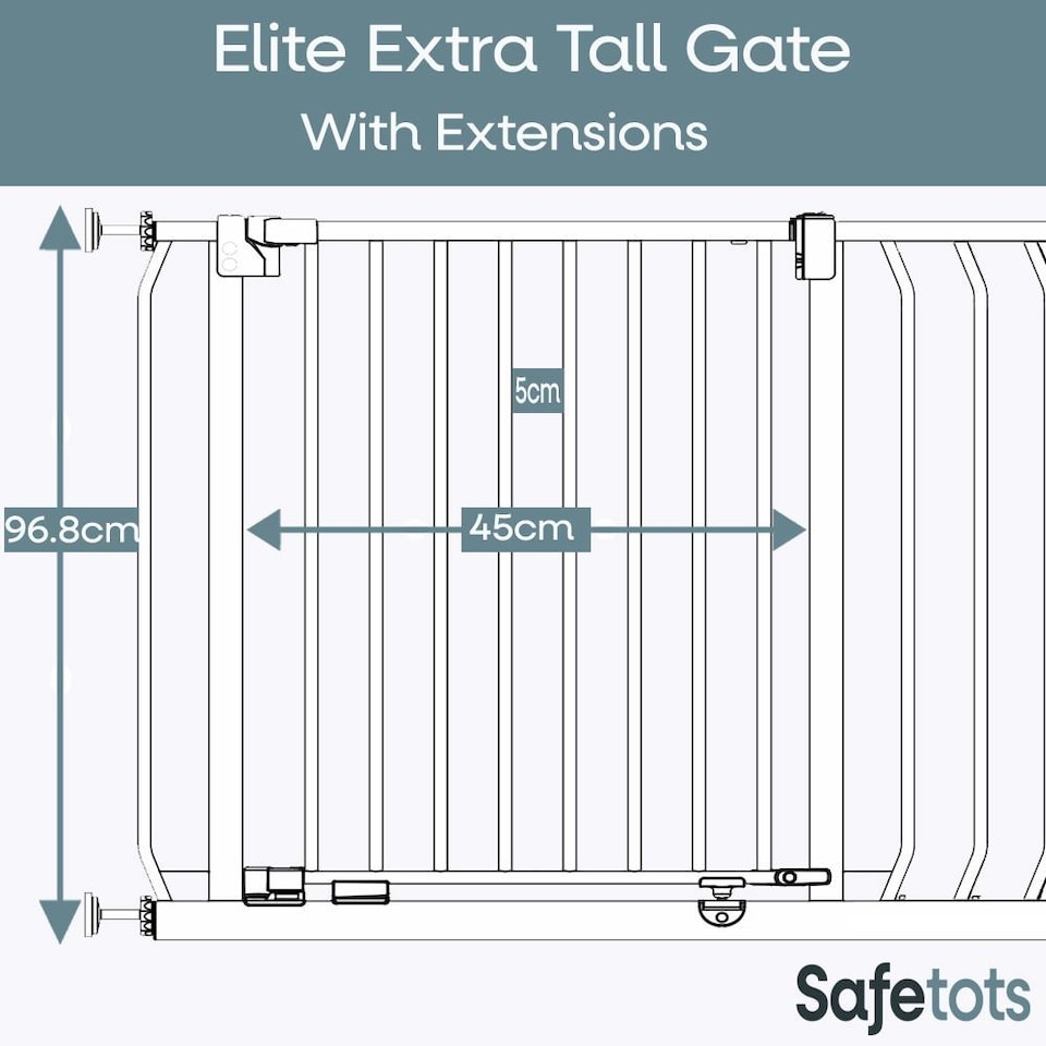 image 1 of Safetots Extra Tall Elite Safety Gate, 171cm - 180cm, Matt White, Extra Tall 96.8cm in Height, Pressure Fit Stair Gate, Baby Gate for Doors Hallways and Spaces, Safety Barrier, Easy Installation
