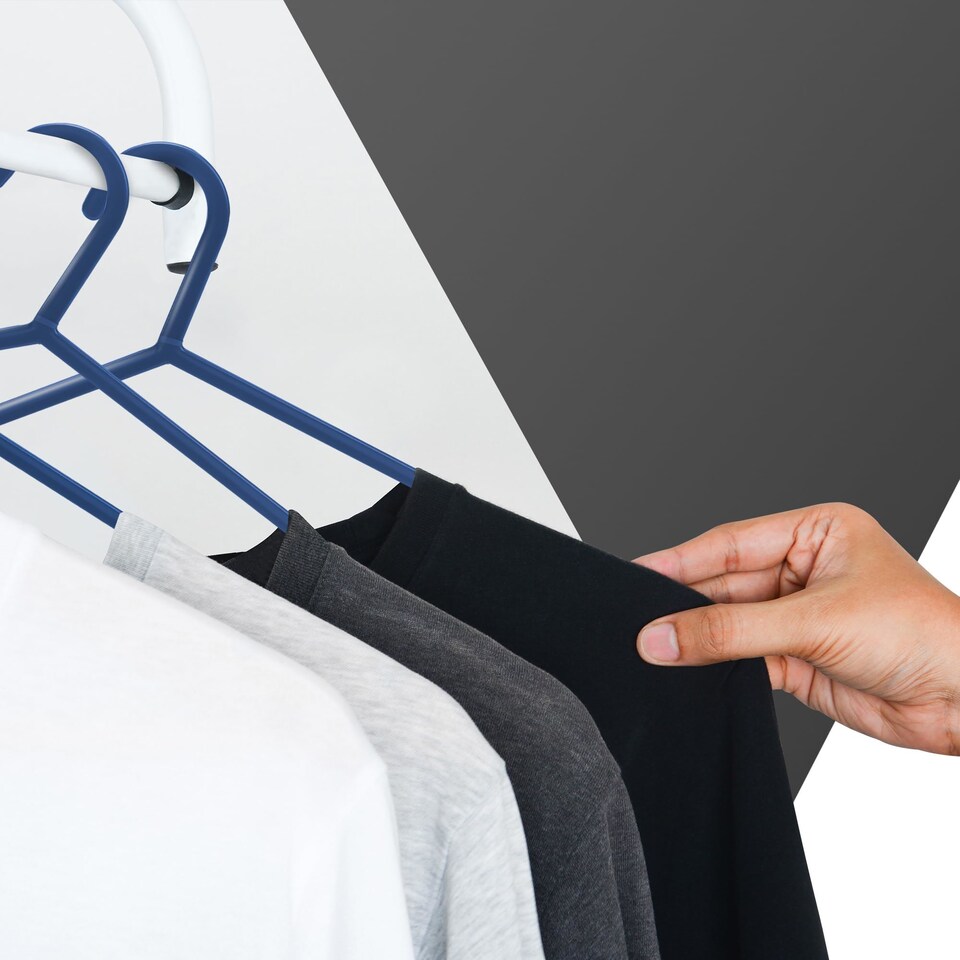 image 1 of Keplin Adult Plastic Coat Hangers Strong Slim Space Saving with Trouser Bar and Hooks