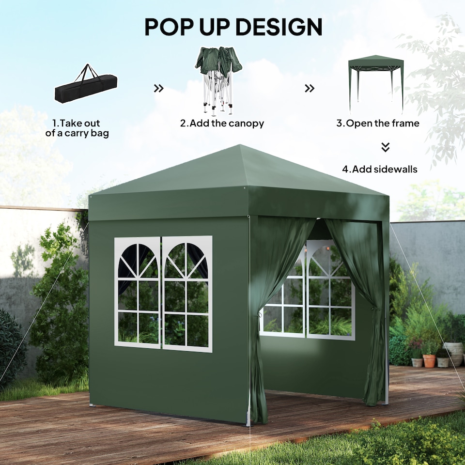 image 1 of Outsunny 2x2m Garden Pop Up Gazebo Canopy Marquee w/ Carry Bag, Green