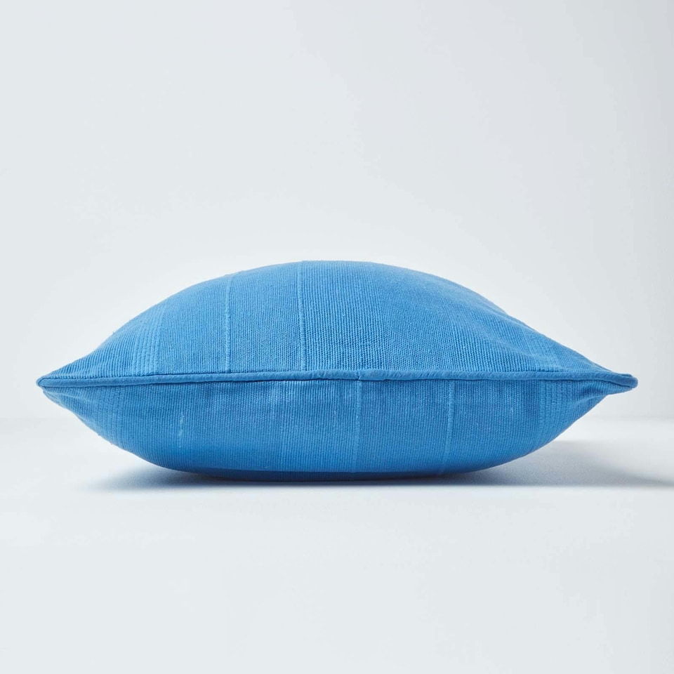 image 1 of Homescapes Cotton Rajput Ribbed Blue Cushion Cover - 60 x 60 cm | Blue | Blue | 60 x 60 cm