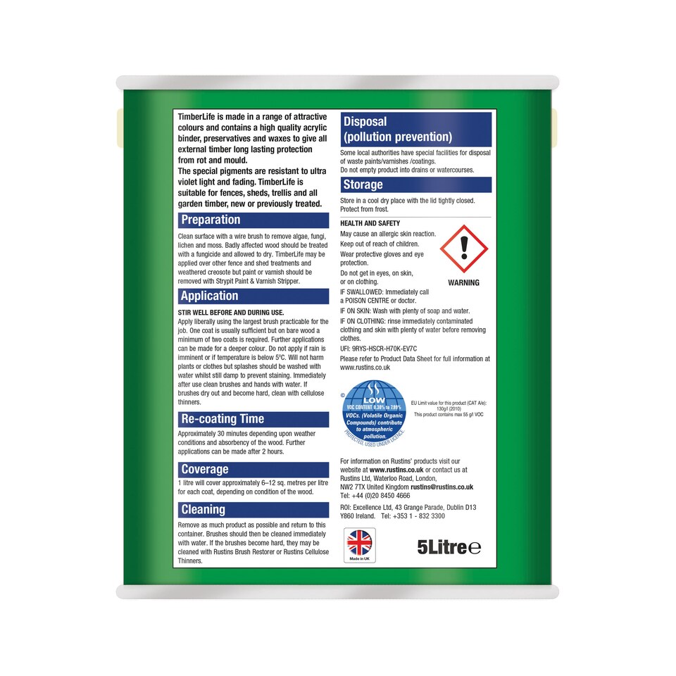 image 1 of Rustins Quick Dry Timberlife Dark Oak 5L 5 Year Protection for Timber Sheds & Fences | Brown | 1