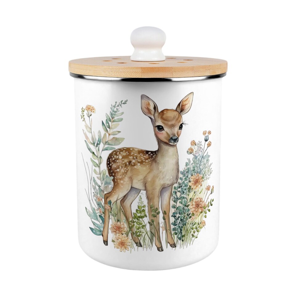 image 1 of Floral Deer Food Waste Caddy - Metal 2L Decorative Kitchen Compost Bin