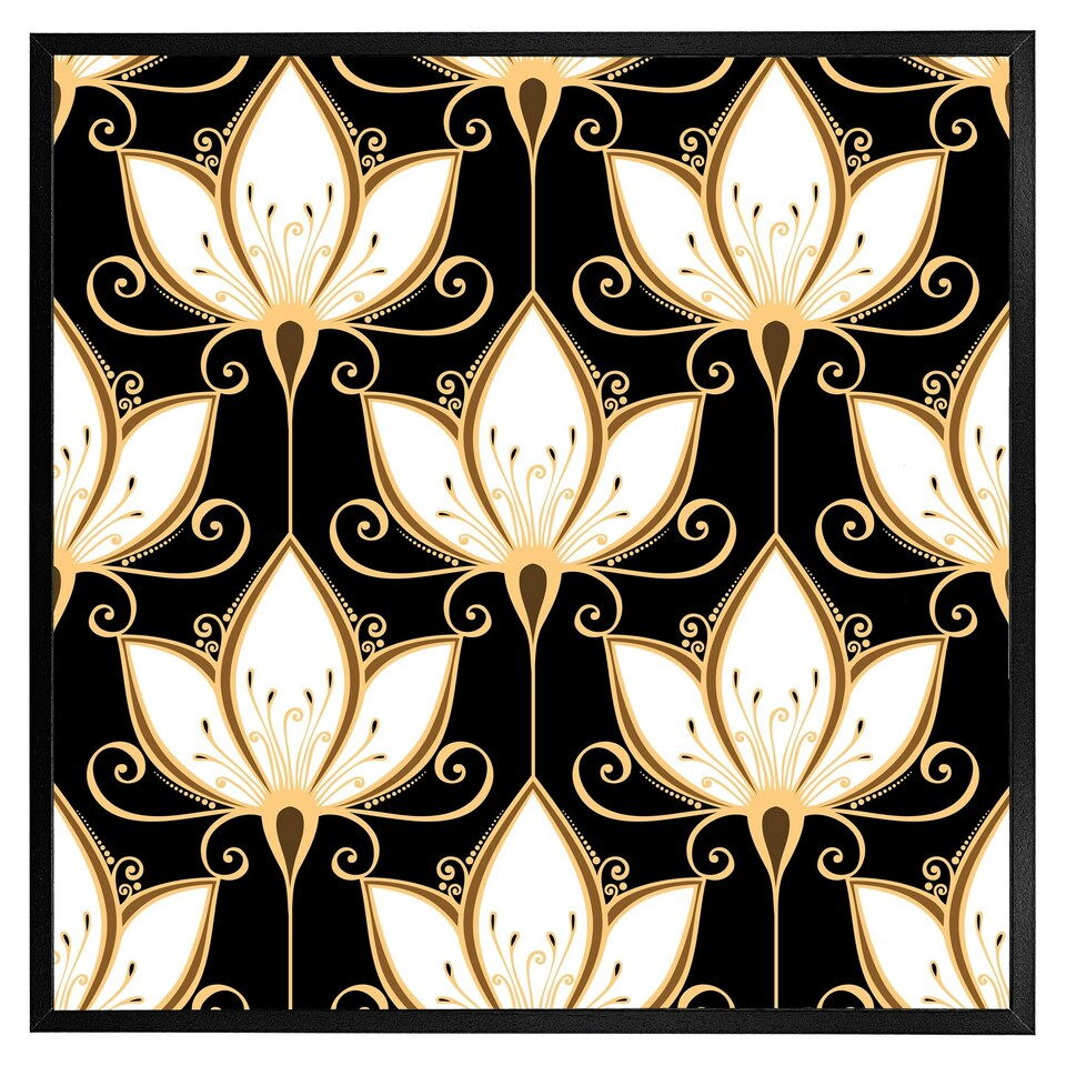 image 1 of Black& gold floral pattern (Picture Frame) Brown | S