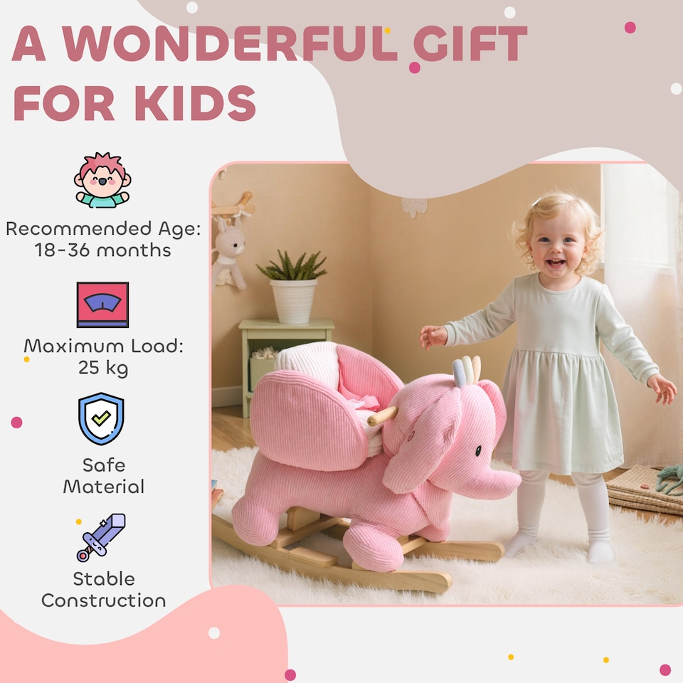image 1 of AIYAPLAY Kids Rocking Horse, Baby Ride on Rocker with Safety Belt, Pink