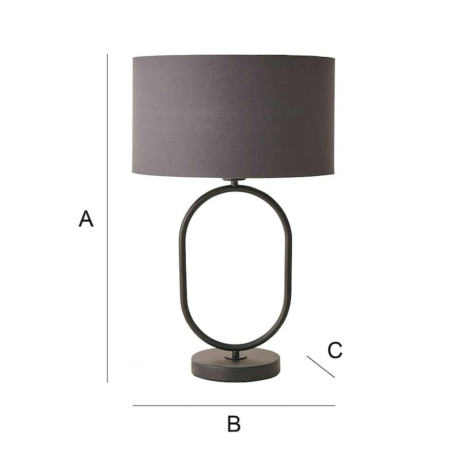 image 1 of ValueLights Antonia Charcoal Fabric Drum Lamp Shade Matte Black Oval Table Lamp | Black