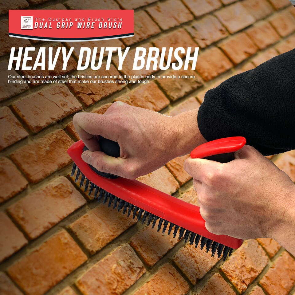 image 1 of Dual Grip Large Wire Scrubbing Brush with Steel Bristles for Heavy Duty Cleaning