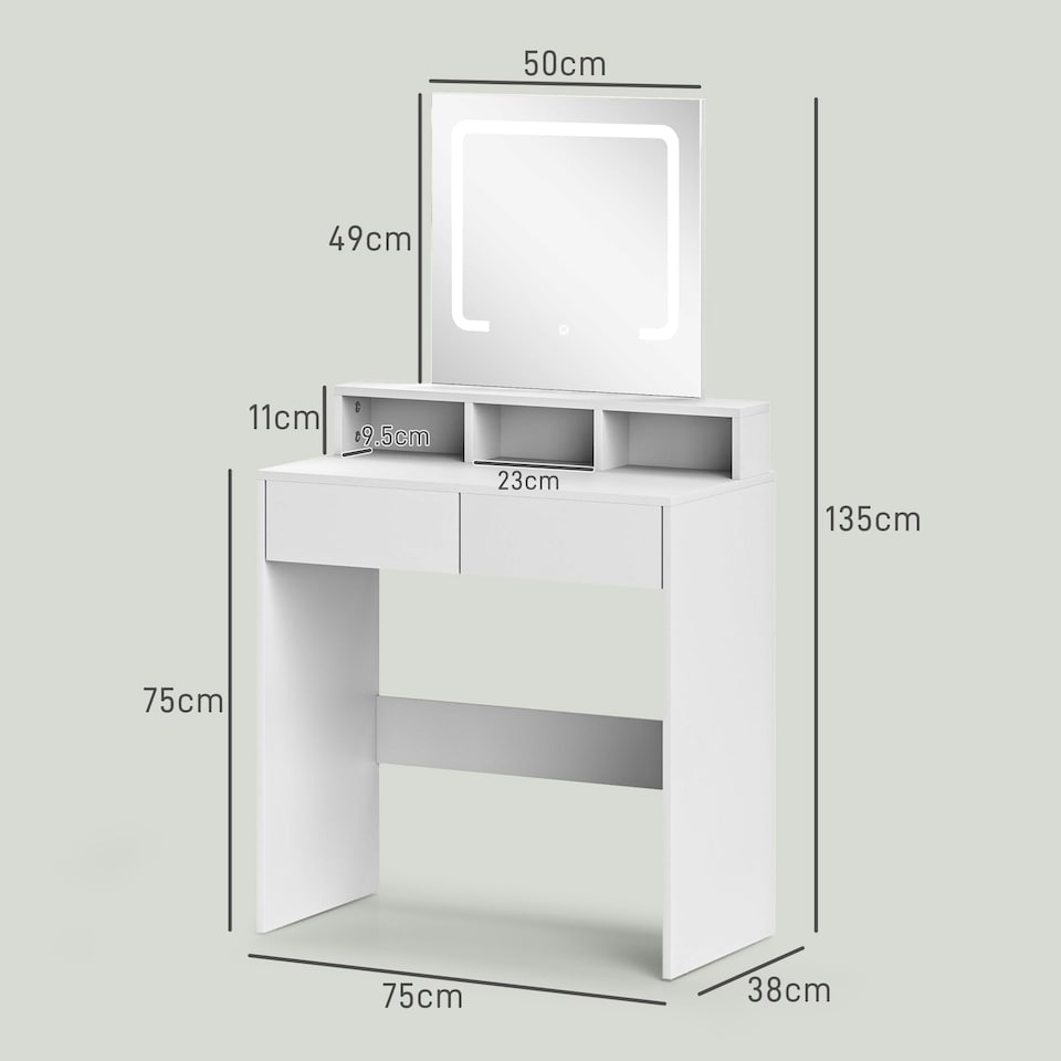 image 1 of HOMCOM Dressing Table with Mirror, LED Lights, Drawers, for Bedroom