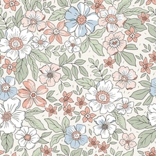 Gorgeous Gardenia Wallpaper in Sage, Soft Blues and Peach | Green | Sage, Soft Blues and Peach