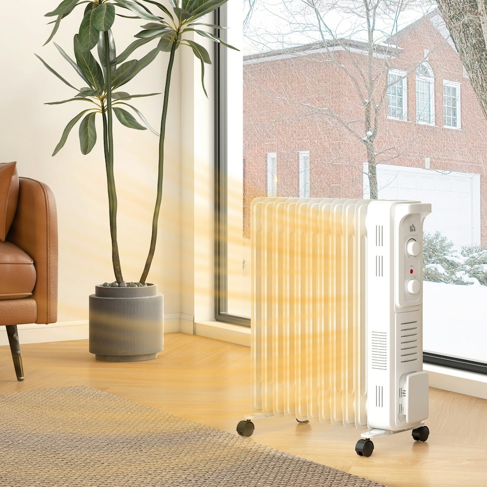 image 1 of HOMCOM 11 Fin Portable Oil Filled Heater Radiator, Energy Efficient, White