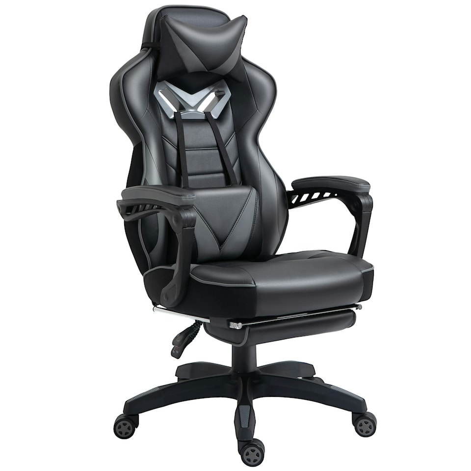 image 1 of Vinsetto Ergonomic Gaming Chair Manual Reclining Chair with Footrest Grey