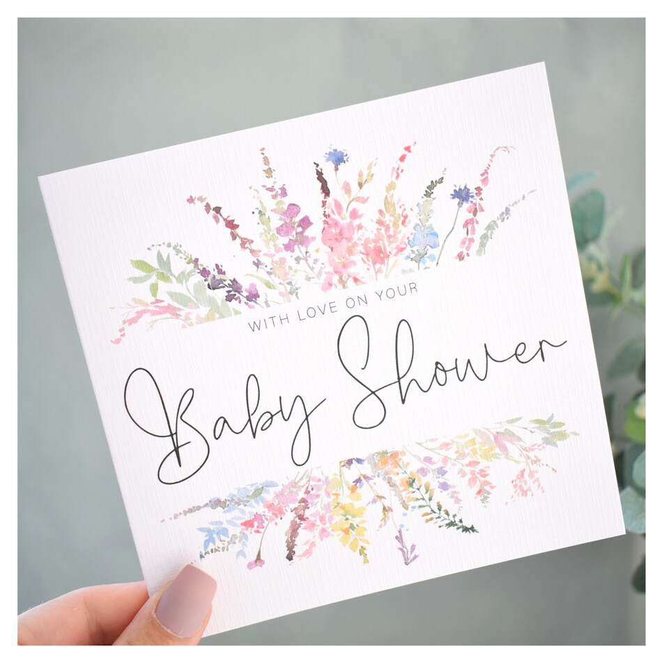 image 1 of Baby Shower Greeting Card - Pretty Pastel Floral Wildflower Design New Mum Baby