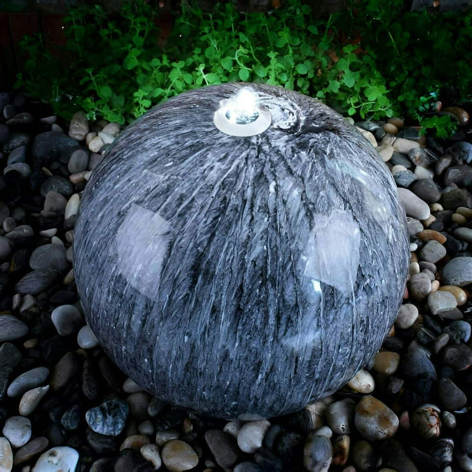 image 1 of Primrose Echo Falls Marble Sphere Stainless Steel Water Feature with LEDs 50cm