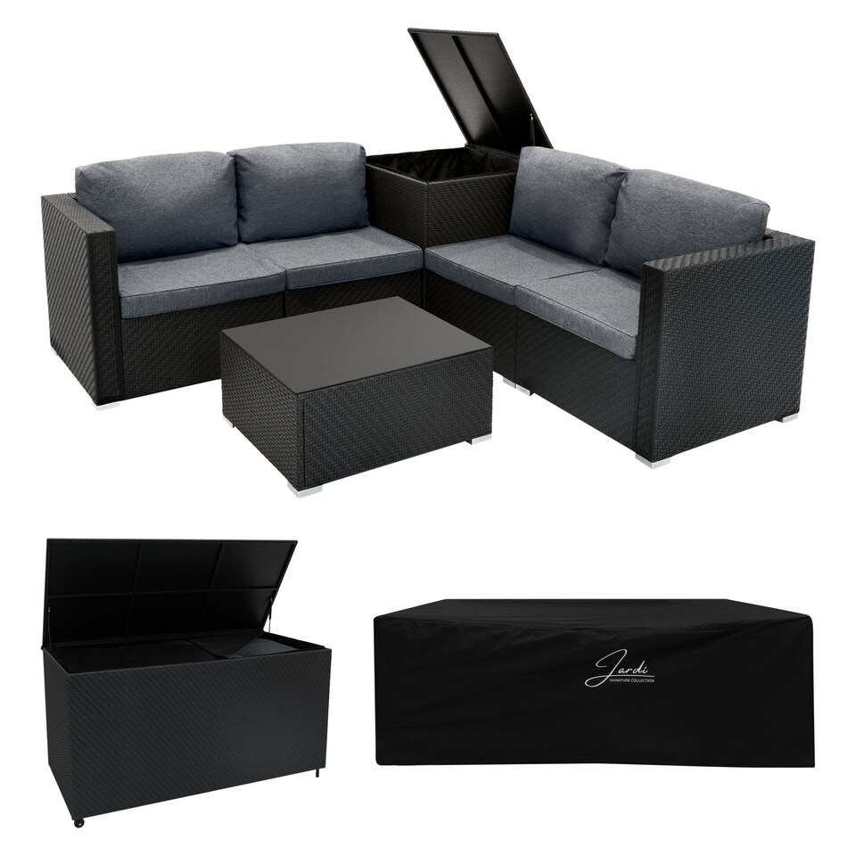 image 1 of Rattan Modular 6 Piece Furniture Set & 700L Storage Box – Black