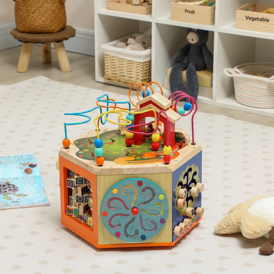image 1 of AIYAPLAY Wooden Activity Cube, 8 in 1 Baby Activity Cube Toys