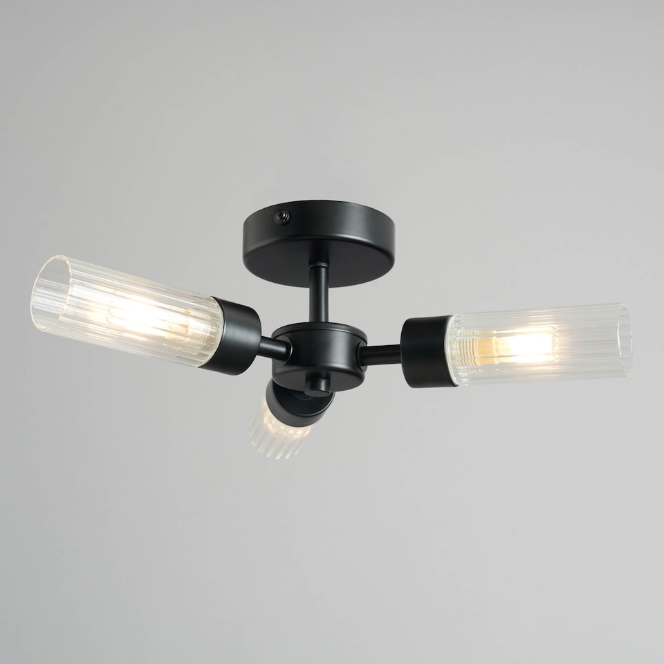 image 1 of BHS Kier Semi Flush Bathroom Ceiling Light | Black | Black