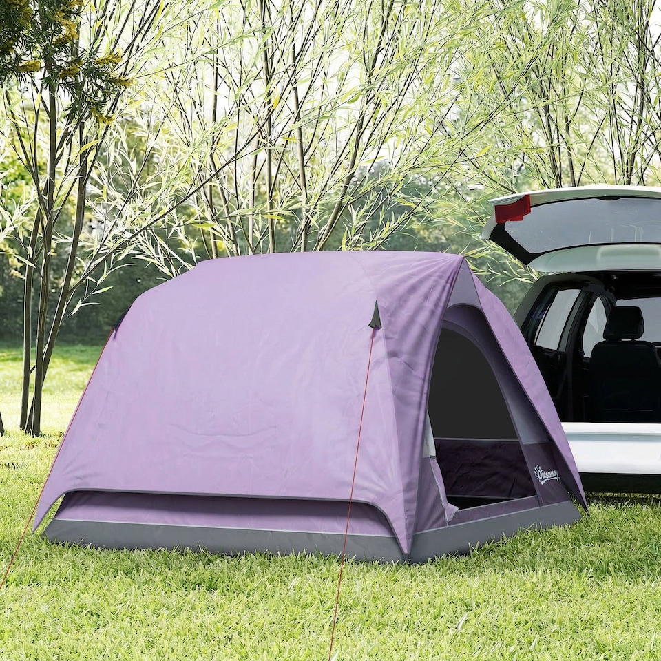 image 1 of Outsunny 3-4 Person Camping Tent, Waterproof Tent, Purple | Purple | Purple | 200 x 200 x 135 cm
