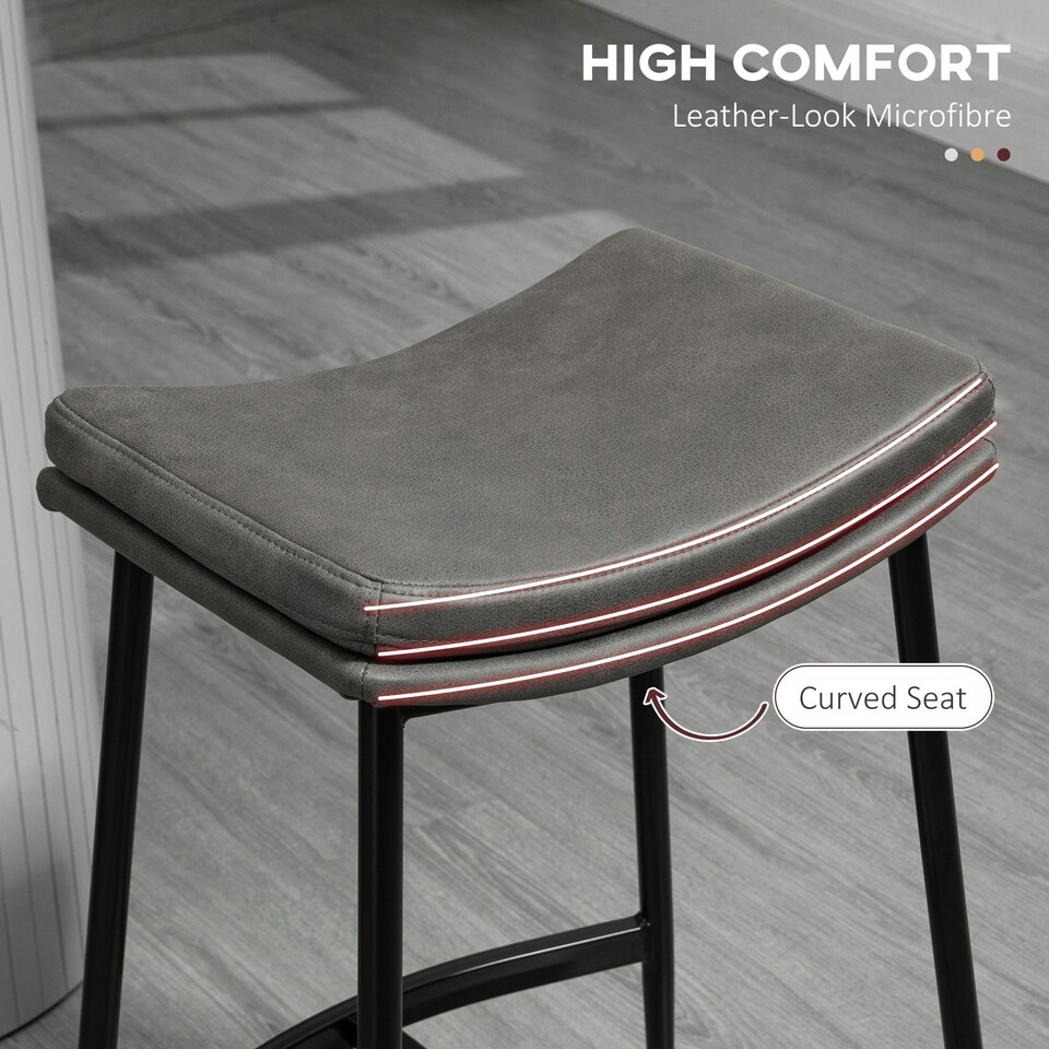 image 1 of HOMCOM Breakfast Bar Stools Set of 2 Upholstered Barstools w/ Curved Seat Grey
