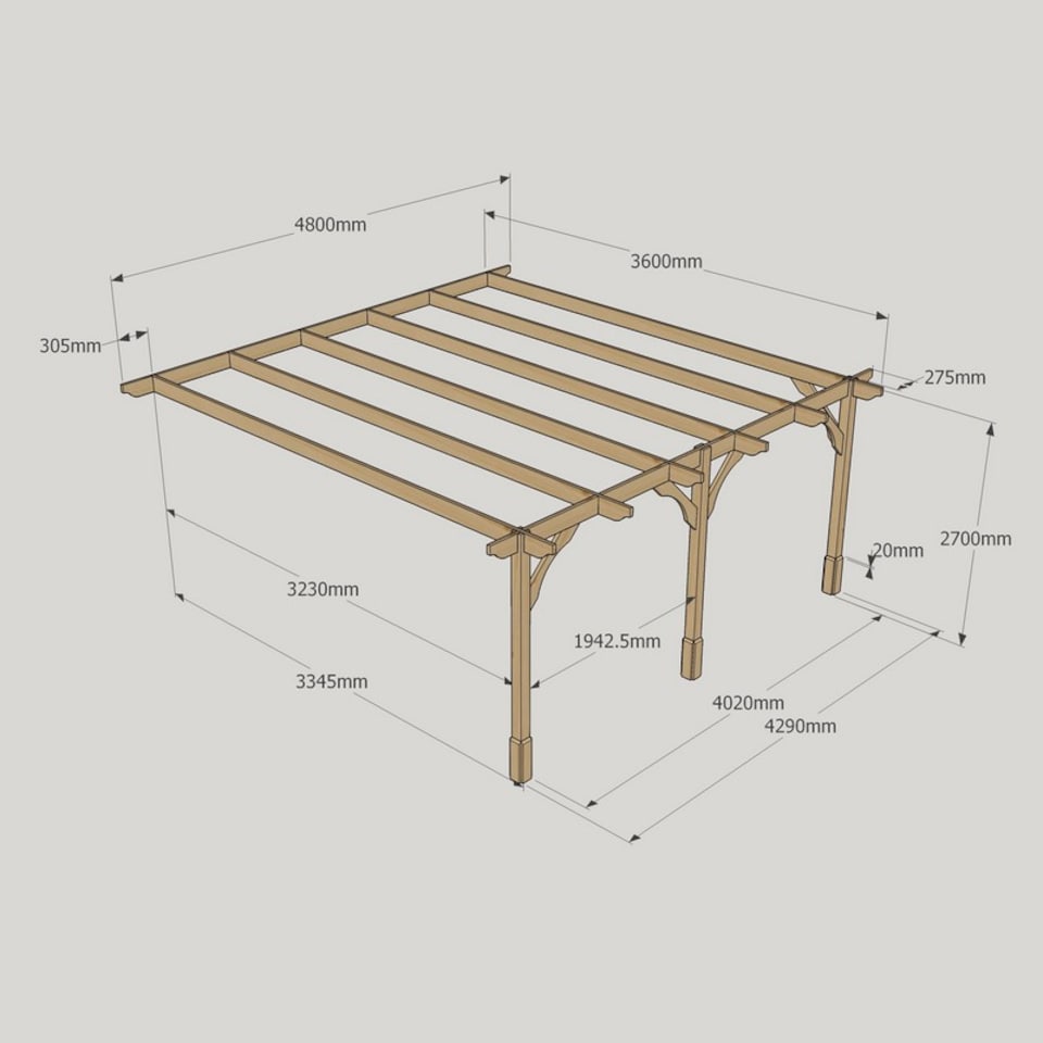 image 1 of Wall Mounted Premium Pergola 3 Posts - Wood - L360 x W480 x H270 cm - Light Green