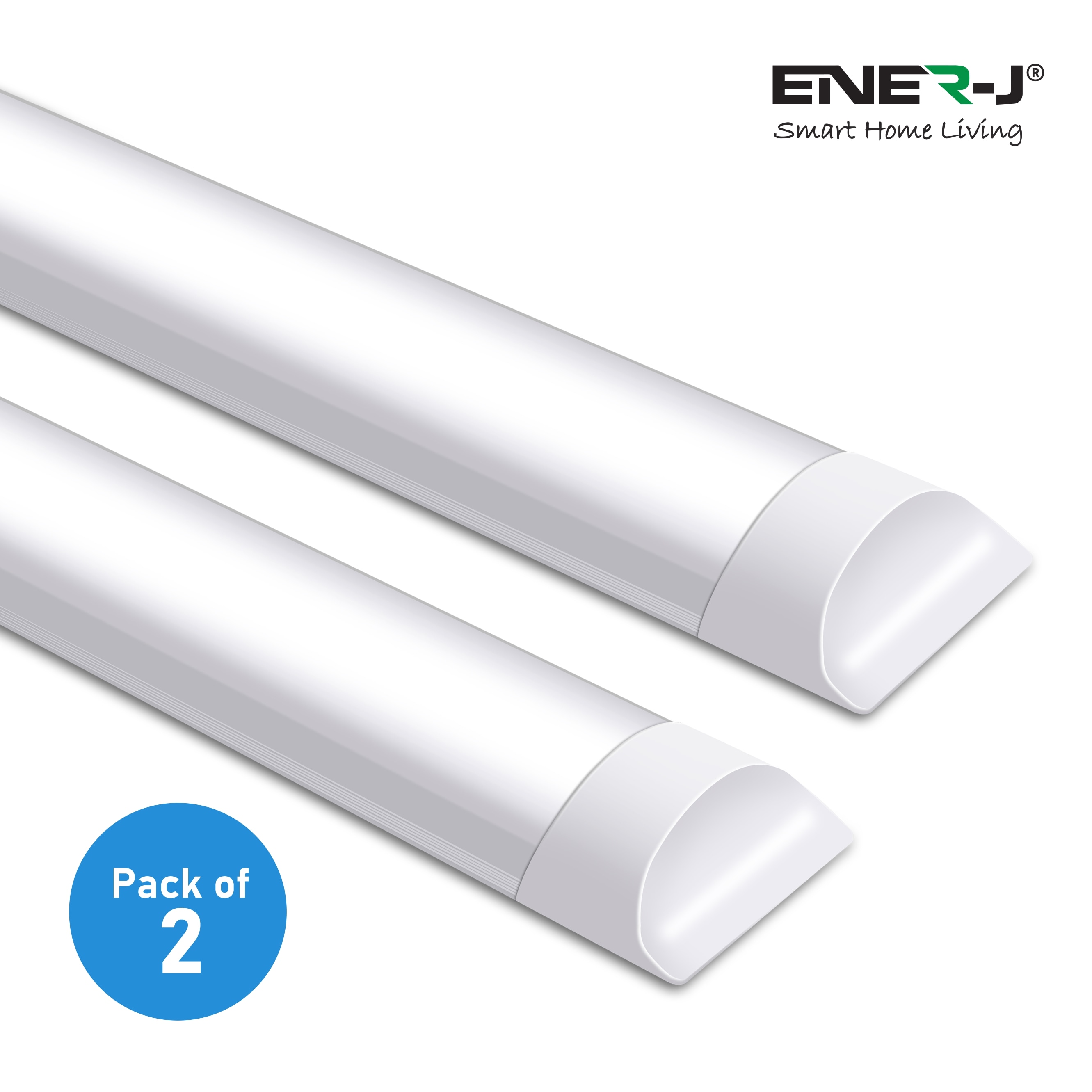 ENER-J 45W Prismatic LED Tube Batten complete fitting 1.5m, 4000 lumens, 6500K (pack of 2 units) in White | Size: 25 cm diameter x 19 cm high